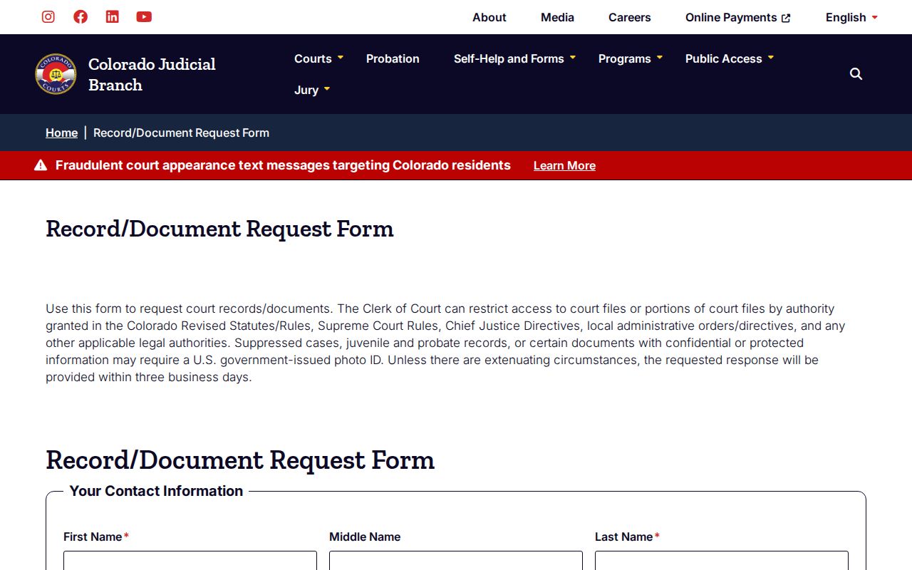 Jackson County warrant record request form