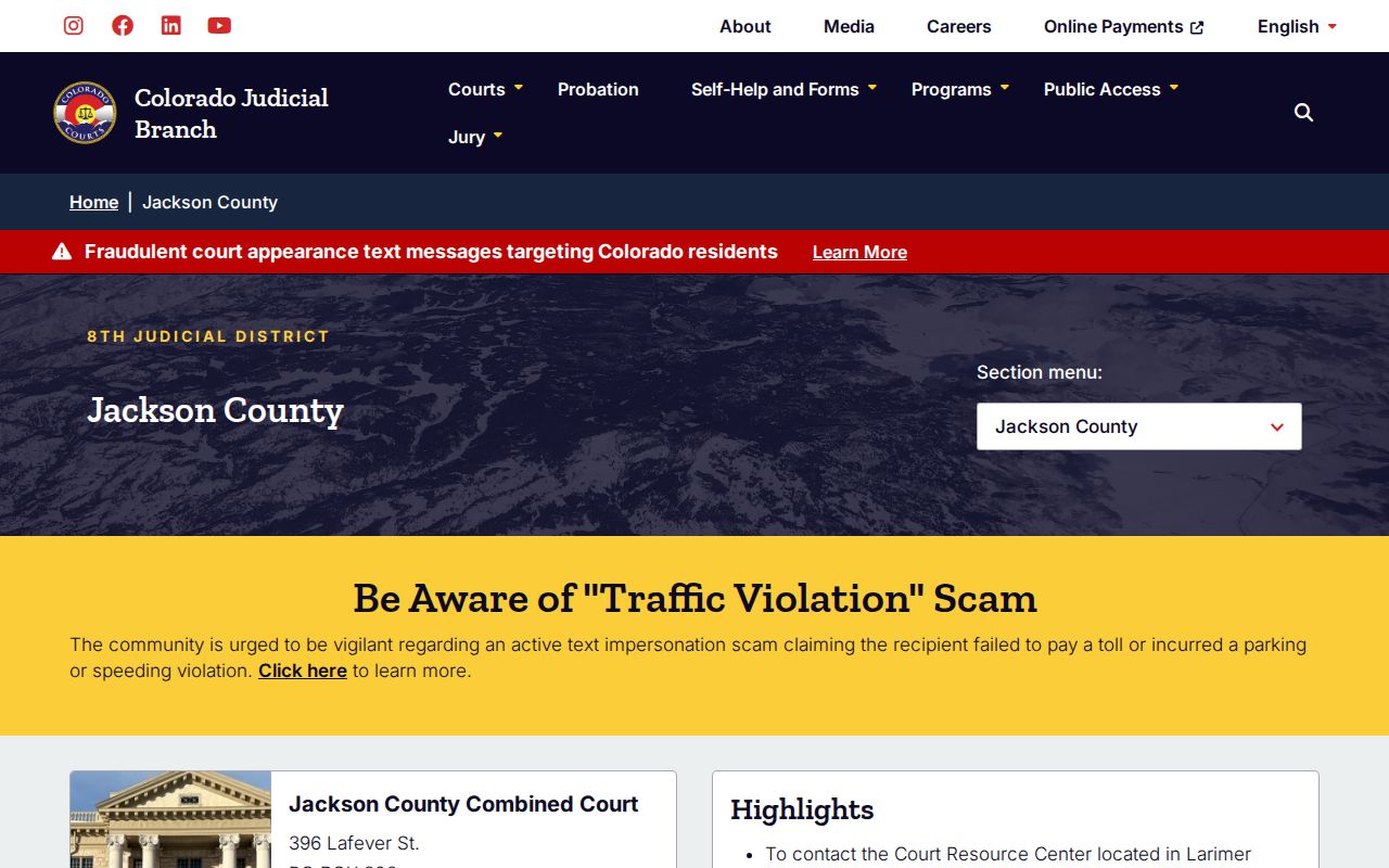 Jackson County court warrant records contact page